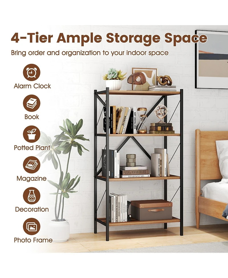 Gymax 4-Tier Bookshelf Book Holder with Heavy-Duty Metal Frame for Living Room