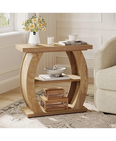 Tribesigns 3-Tier Side Table with Curved Frame, Farmhouse Narrow Bedside Table, Wooden End Table