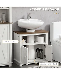 Busdays White Farmhouse Bathroom Sink Cabinet Pedestal Sink Storage Cabinet with Double Doors and Shelves