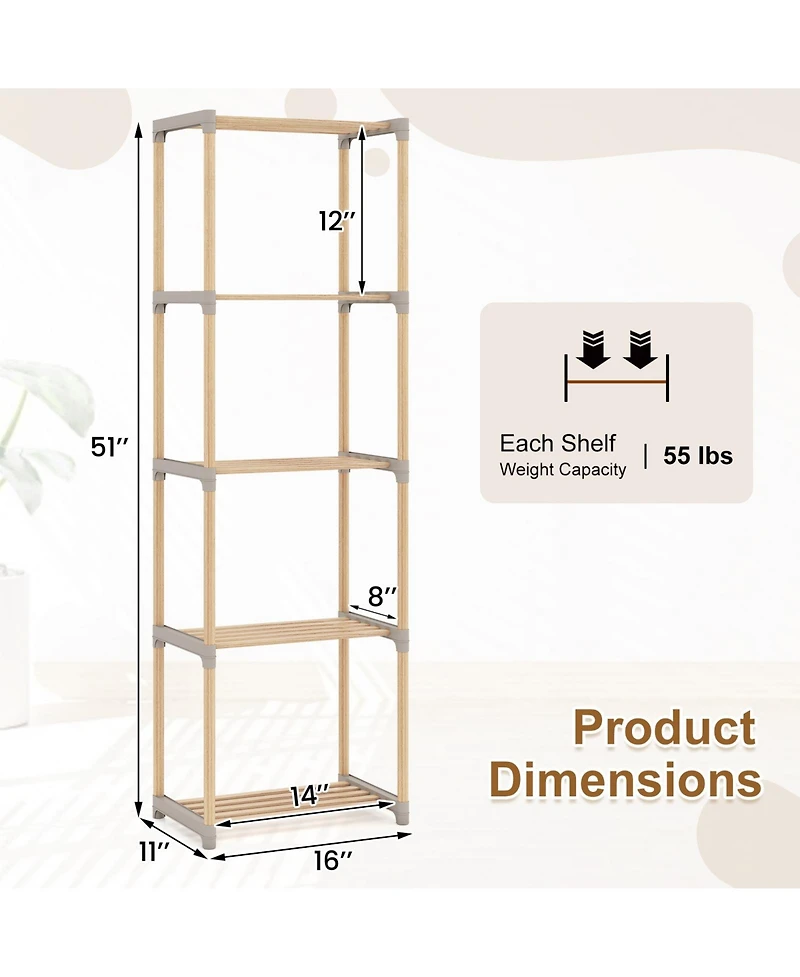 Gymax 5-Tier Bookshelf with Open Shelves Freestanding Storage Organizer for Home Office