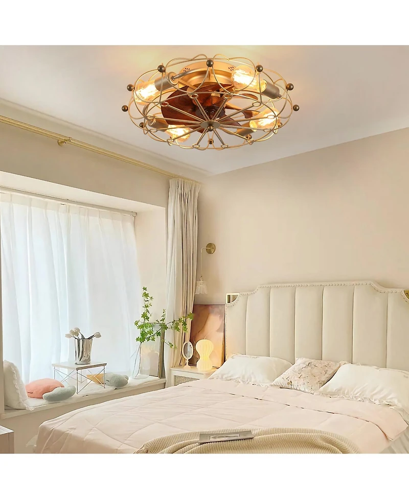 Clihome Low Profile Caged Ceiling Fan, Embedded Industrial Fan with Lights Remote Control