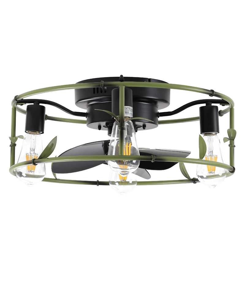 Clihome 19 inch Industrial Ceiling Fan with 3-Light, Flush Mount Caged Ceiling Fan with Remote