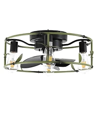 Clihome 19 inch Industrial Ceiling Fan with 3-Light, Flush Mount Caged Ceiling Fan with Remote