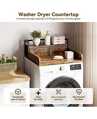 gaomon 2-Tier Washer Dryer Countertop, Shelf and 2 Drawers, High Guardrails, Laundry Storage Organizer