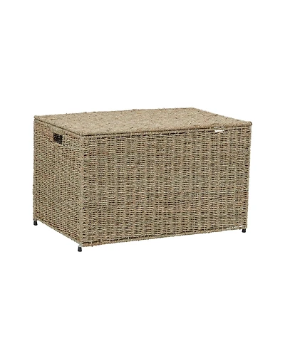 Household Essentials Large Woven Paper Rope Storage Chest with Hinged Lid and Integrated Handles