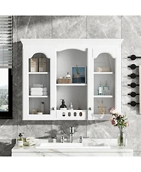 Busdays White Wall Mounted Medicine Cabinet Bathroom Wall Cabinet with 2 Glass Doors Over The Toilet Space Saver Storage Cabinet Ample Storage