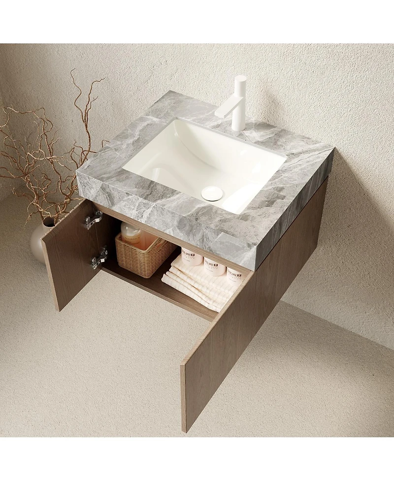 Sillysis Italian Wall Mount Bathroom Vanity with Sintered Stone Countertop, Ceramic Sink, Soft Close Cabinet
