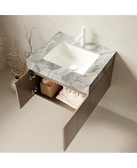 Sillysis Italian Wall Mount Bathroom Vanity with Sintered Stone Countertop, Ceramic Sink, Soft Close Cabinet