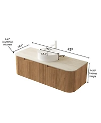 Sillysis Wall Mounted Bathroom Vanity with Sintered Stone Top, Round Ceramic Vessel Sink, Wood Grain Drawer