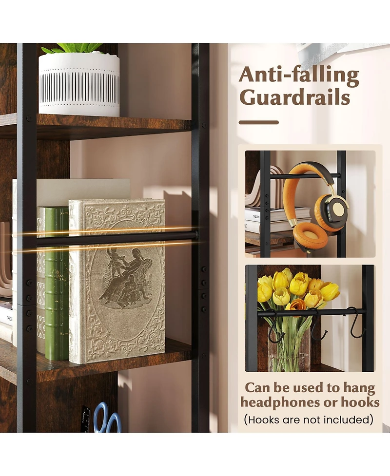 Gymax 61'' 5-Tier Bookshelf with Metal Frame 2 Anti-Tipping Devices for Living Room Office