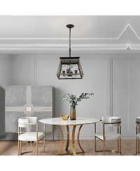 Clihome Industrial 4-Light Metal Cage Design Pendant Chandelier, Adjustable Hanging Light (No Bulbs)