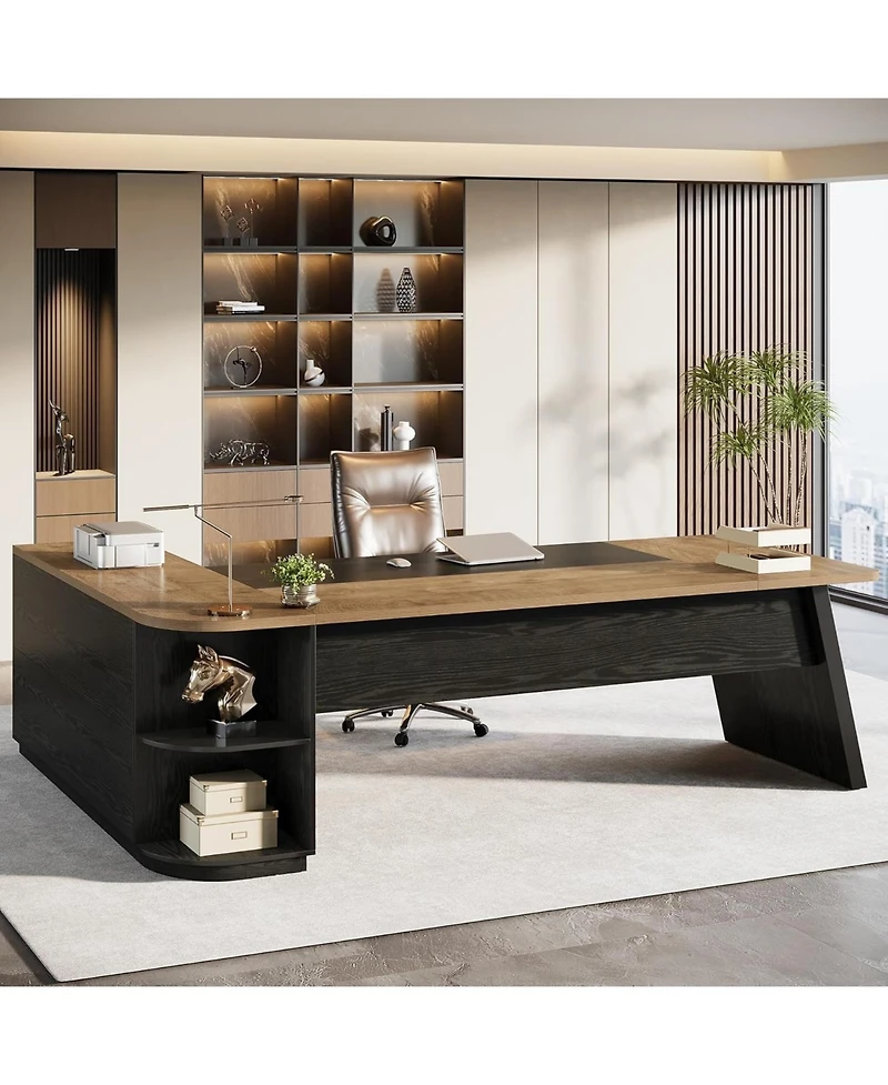 Tribesigns 79-Inch Executive Desk, Large Office Desk with Cabinet, L-Shaped Compter Desk with Storage Shelves, Writing Table