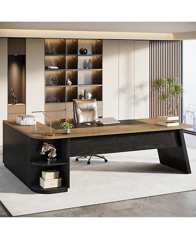 Tribesigns 79-Inch Executive Desk, Large Office Desk with Cabinet, L-Shaped Compter Desk with Storage Shelves, Writing Table