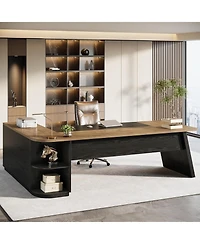 Tribesigns 79-Inch Executive Desk, Large Office Desk with Cabinet, L-Shaped Compter Desk with Storage Shelves, Writing Table