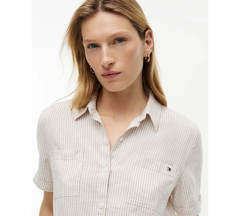 Tommy Hilfiger Women's Printed Linen Short-Sleeve Relaxed Shirt