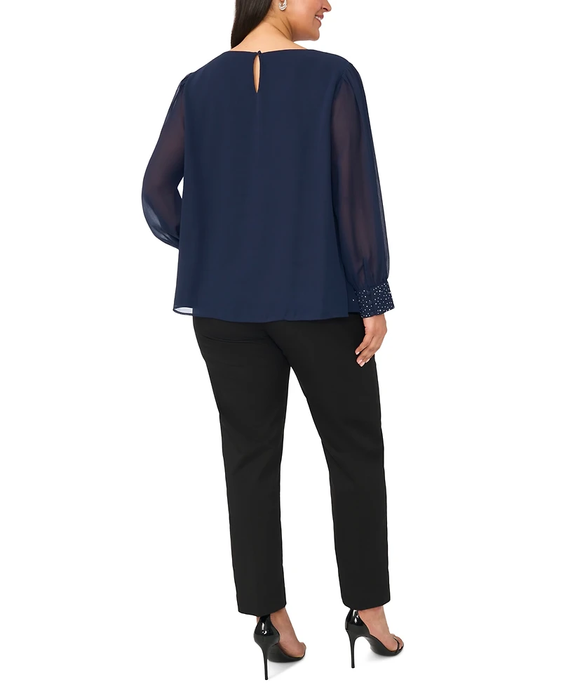 Msk Plus Size Rhinestone Embellished Balloon Sleeves Top