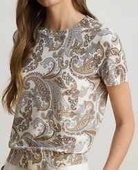 Lauren Ralph Petite Paisley Print Short-Sleeve Sweater