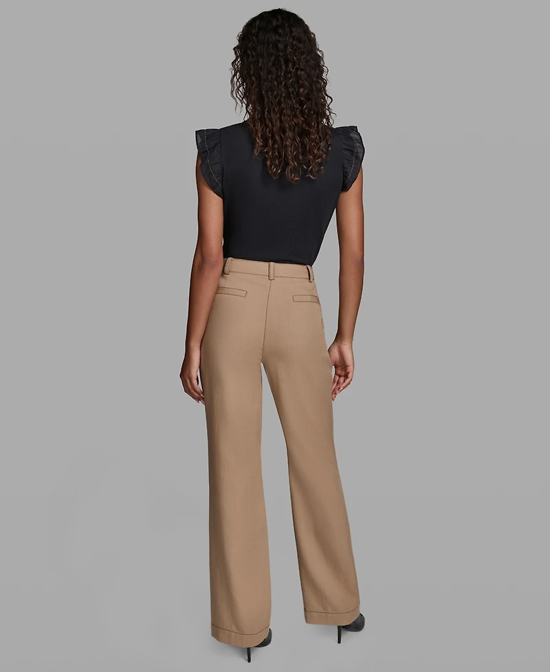 Karl Lagerfeld Paris Women's Front Pockets Mid-Rise Straight Long Pants