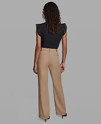 Karl Lagerfeld Paris Women's Front Pockets Mid-Rise Straight Long Pants