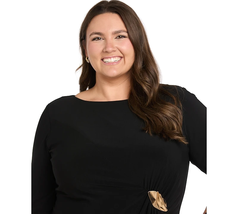 R & M Richards Plus Side Buckle Boat Neck Dress