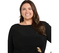 R & M Richards Plus Side Buckle Boat Neck Dress