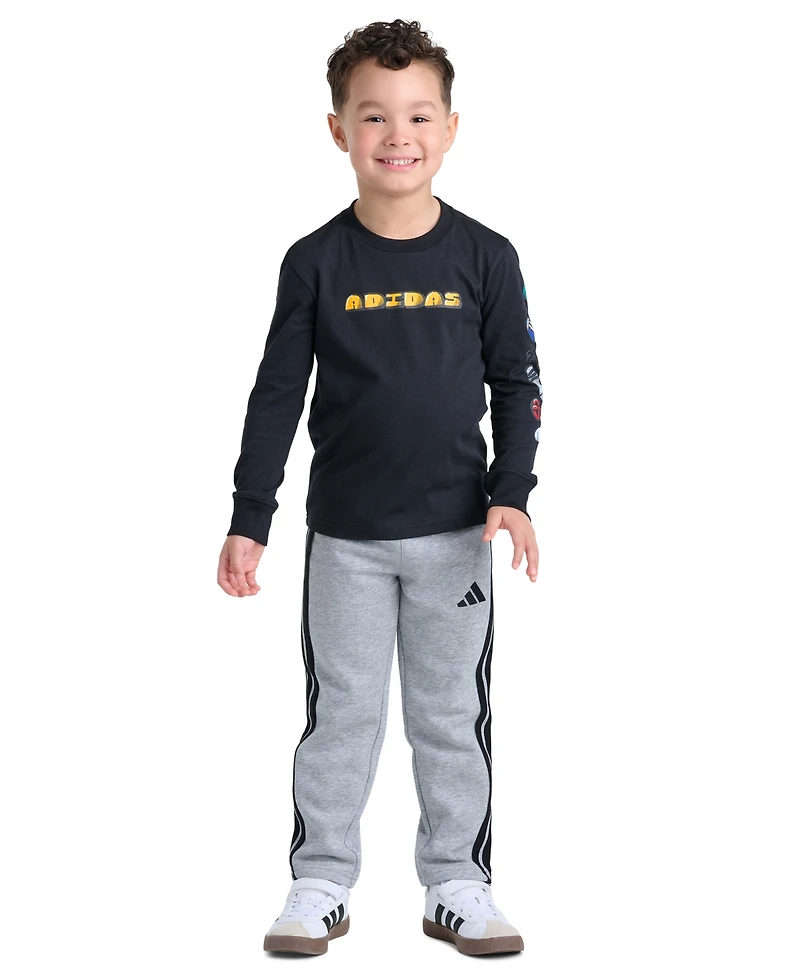 adidas Boys' 2T-7 Long-Sleeve Pullover T-Shirt and Pants, 2-Piece Set