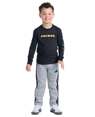 adidas Boys' 2T-7 Long-Sleeve Pullover T-Shirt and Pants, 2-Piece Set