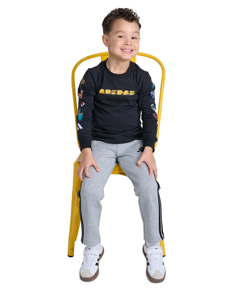adidas Boys' 2T-7 Long-Sleeve Pullover T-Shirt and Pants, 2-Piece Set