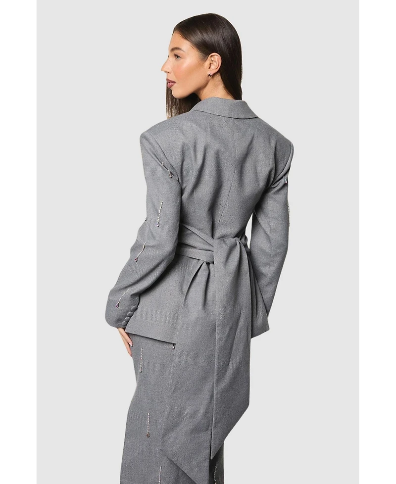 Coast Women's Muse Check Tie Embellished Blazer