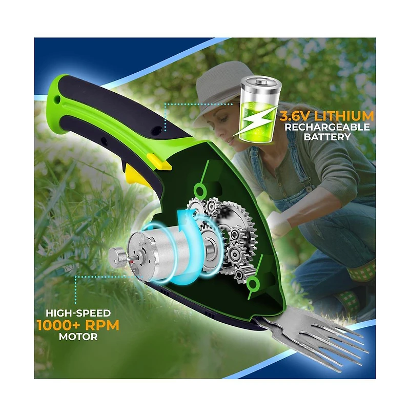 Pyle Cordless Handheld Grass Cutter Shears with Hedge Trimmer Blade