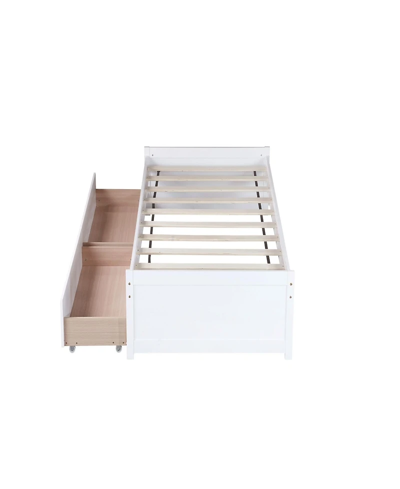 Clihome Bed with 2 Drawers, Solid Rubber Wood