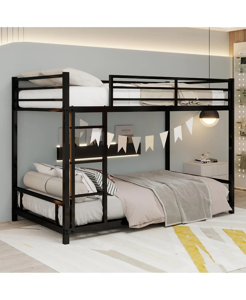 Rainsken Metal Bunk Bed Low Profile Bunkbed, with Ladder and Full-Length Guardrail, Noise Free, No Spring Box Required