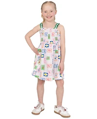 Rare Editions Girls' 2T-6X Printed Smocked Bodice Tie Shoulder Midi Dress