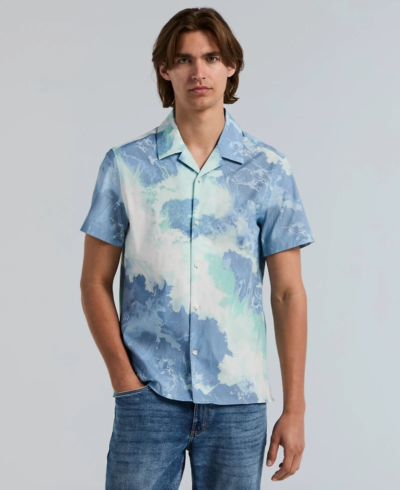 Perry Ellis Men's Wave Print Camp Collar Shirt