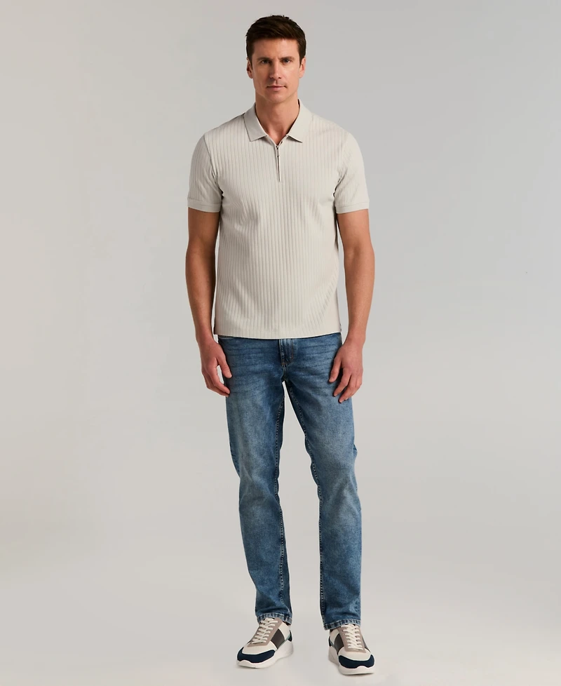 Perry Ellis Men's Slim-Fit Ribbed-Knit 1/4-Zip Polo Shirt
