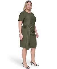 Vince Camuto Plus Jewel Neck Short-Sleeve Dress