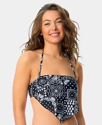 California Waves Women's Printed Bandeau Neck Swim Bikini Top, Macy's Exclusive