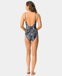 California Waves Women's Bandana Print Square Neck One-Piece Swimsuit, Macy's Exclusive