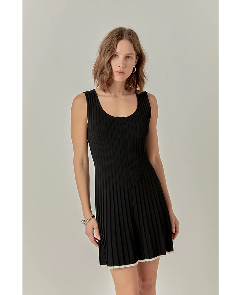 endless rose Women's Contrast Ribbed Knit Mini Dress