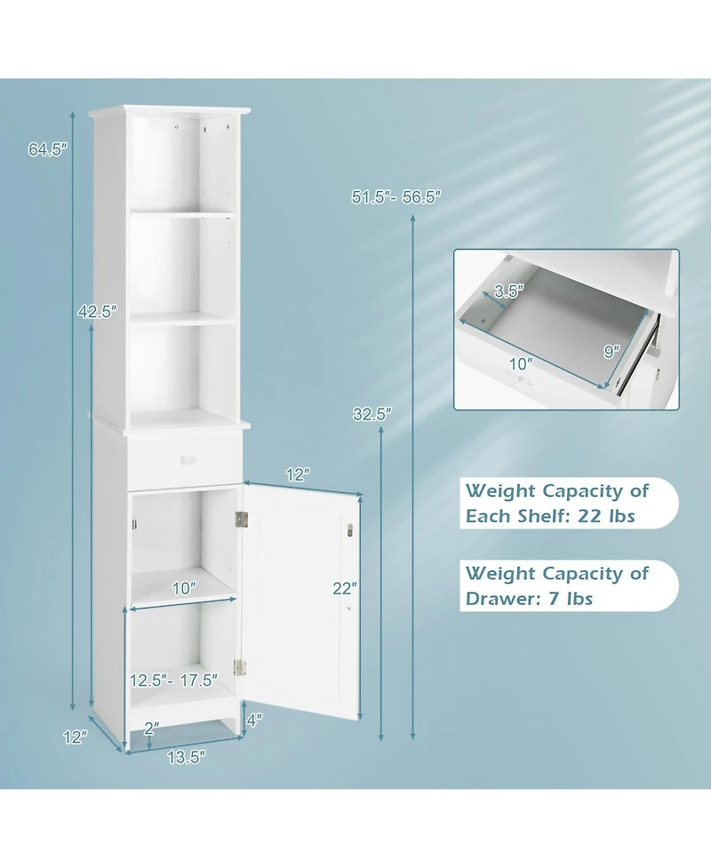 sumyeg Tall Freestanding Bathroom Storage Cabinet with Open Shelves and Drawer