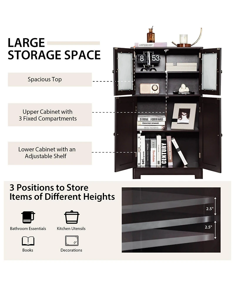 sumyeg Bathroom Floor Storage Cabinet with Doors and Adjustable Shelf