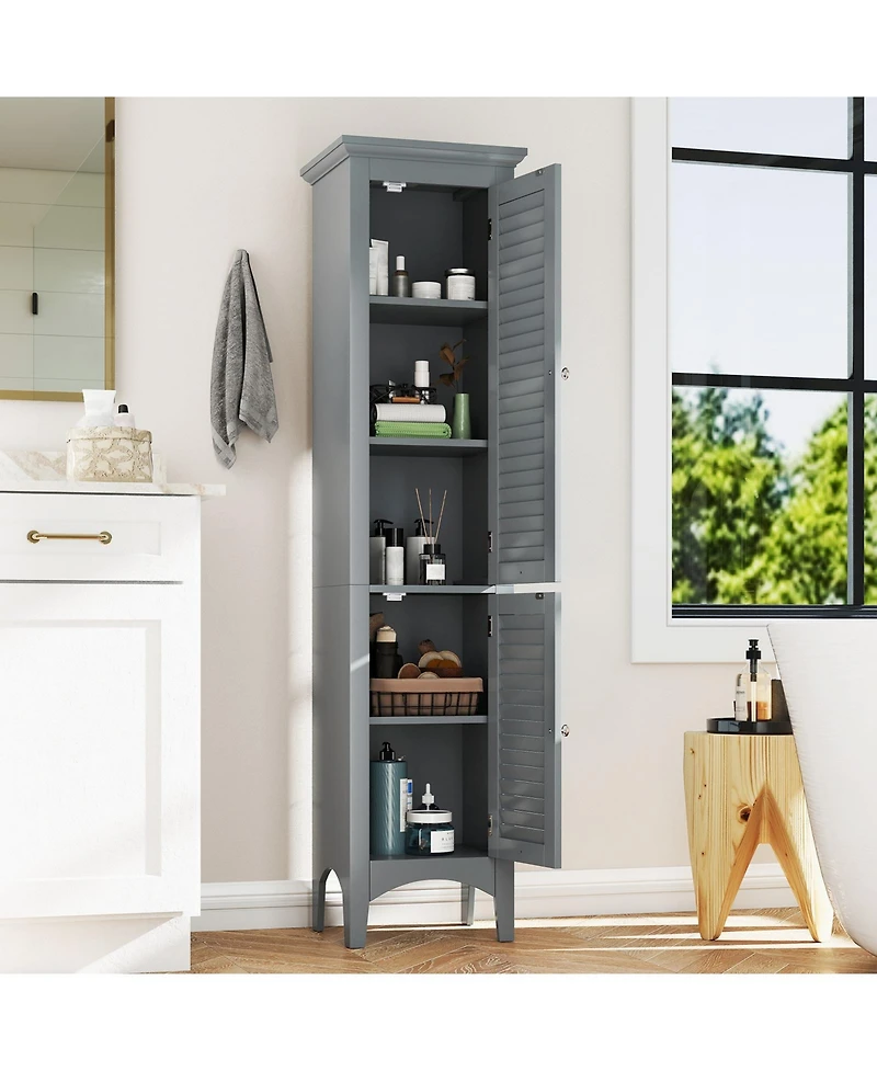 sumyeg Tall Bathroom Floor Storage Cabinet with Shutter Doors and Adjustable Shelf