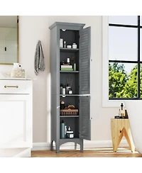 sumyeg Tall Bathroom Floor Storage Cabinet with Shutter Doors and Adjustable Shelf