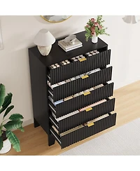 gaomon 5 Drawer Fluted Dresser – 47" Tall Wooden Chest of Drawers with Metal Handle, Clothes Storage for Bedroom, Hallway