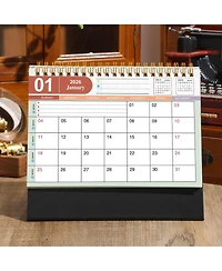 Gnuadz Desk Calendar 2026 Standing Flip Desktop Metal Ring Twin-wire Binding Monthly Home Office