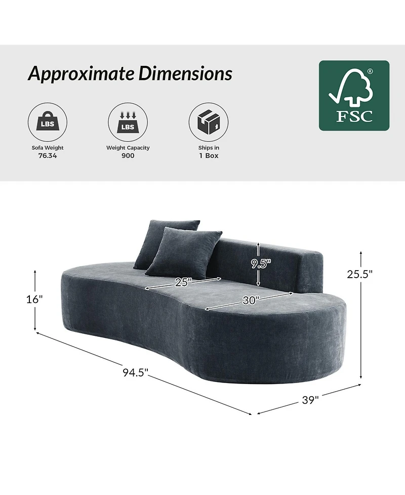 Hulala Home Nerio 94" Modern No Assembly Required Compressed Cloud Sofa