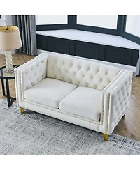 Maison Boucle 58'' Velvet Chesterfield Loveseat Couch, Tufted 2-Seater, Nailhead