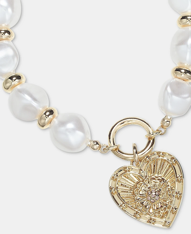 On 34th Heart Charm Imitation Pearl Stretch Bracelet, Macy's Exclusive
