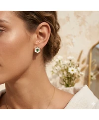 Simona Elegant Mother of Pearl and Green Cz Flower Stud Earrings