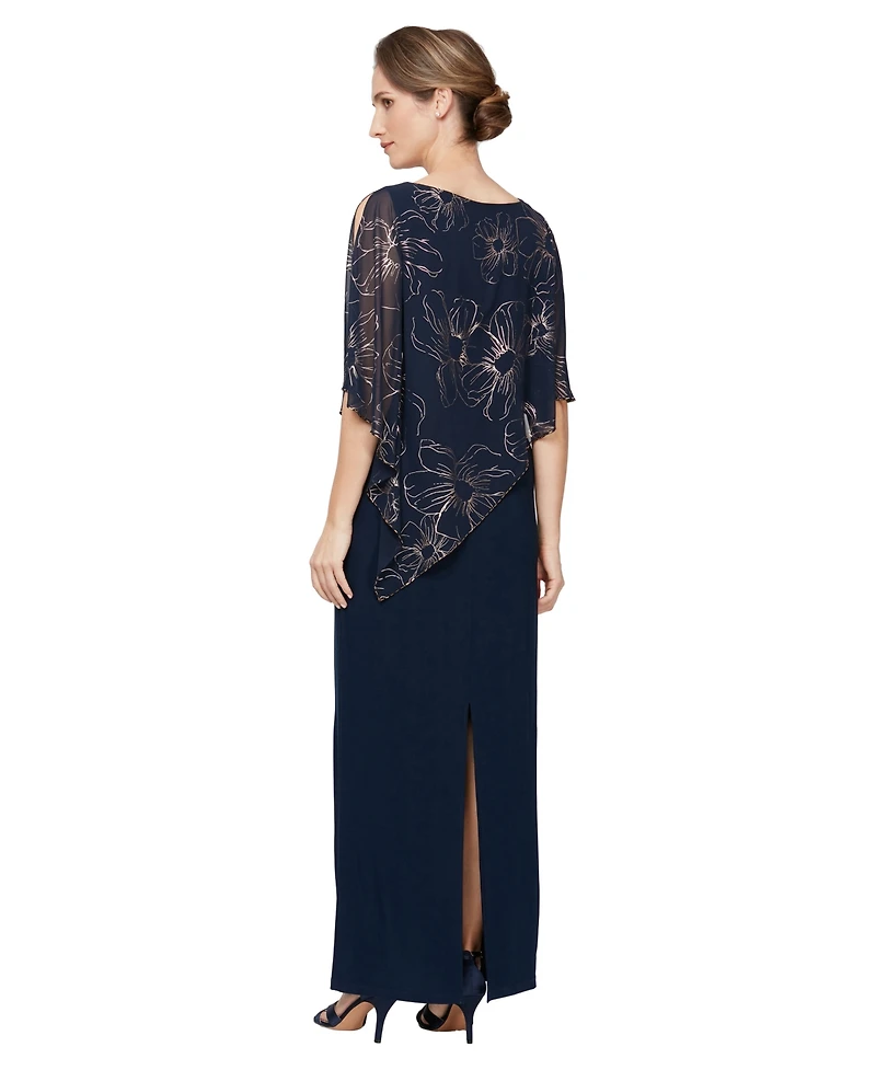 Sl Fashions Women's Long Foil Overlay Dress